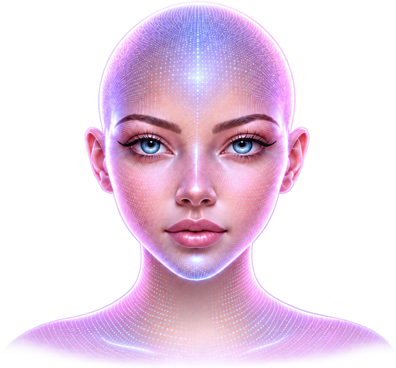 Lifee, the TreLif companion, with a glowing face and blue eyes